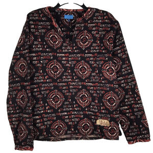 Veda Tunic Top Waffle Knit Long Sleeve Black Red Cream Graphic Print Size Large